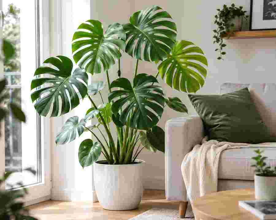 Große Monstera Deliciosa mit beeindruckenden grünen Blättern
