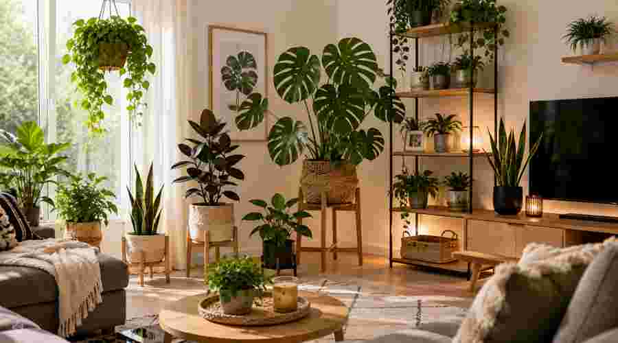Moderne Wohnzimmer Dekoration mit Zimmerpflanzen